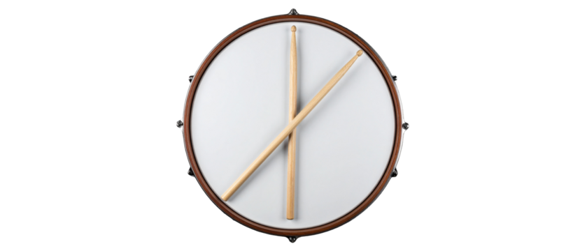 decorative wall art piece featuring circular frame with transparency background and two wooden drumsticks crossed in center, evoking musical theme and artistic expression