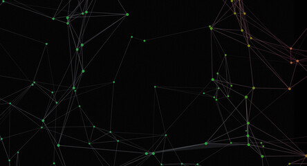 Abstract Network Connection with Green and Orange Nodes on Black Background