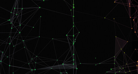 Abstract Plexus Network Background with Green Connected Dots on Black