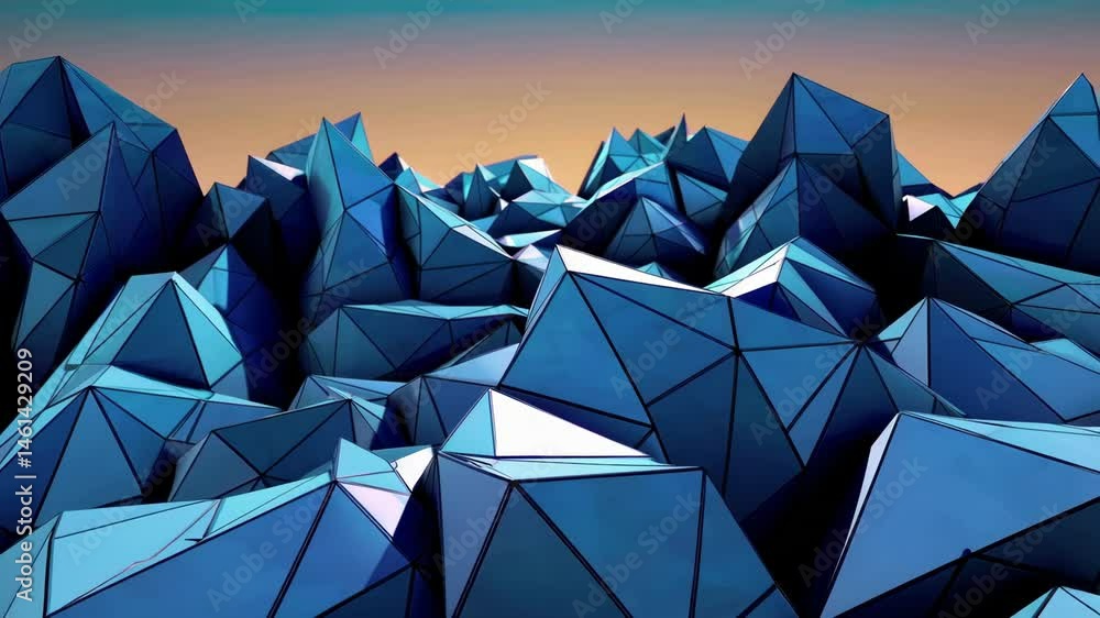 Poster abstract geometric mountain range with dynamic polygonal peaks and gradient sky