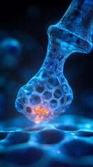 Close-up view of a glowing cellular structure.