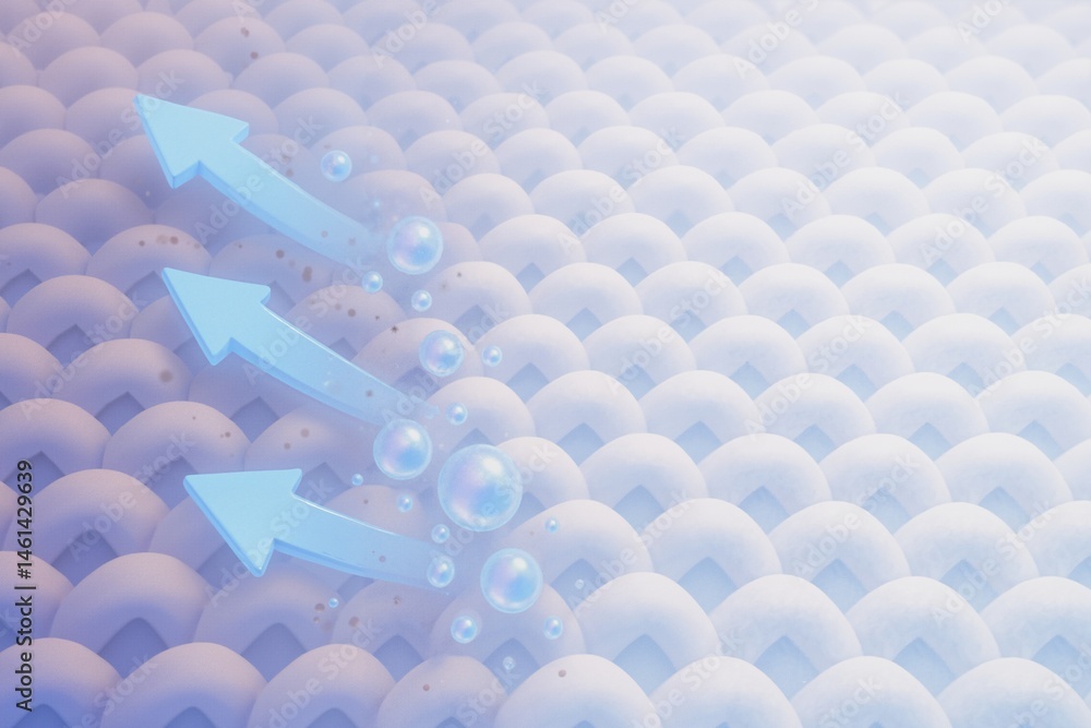 Aufkleber abstract representation of fluid dynamics with air bubbles and arrows illustrating movement on a sof