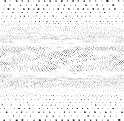 A stark white stripe bisects a dense field of black dots creating an abstract