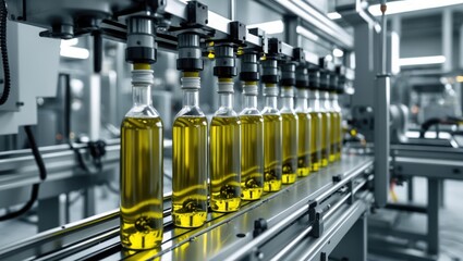 Olive Oil Bottles on Production Line