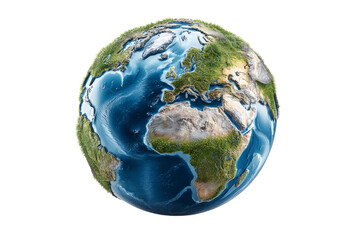 Fototapeta premium Earth globe with vibrant landmasses and swirling oceans. Png, Transparent background.