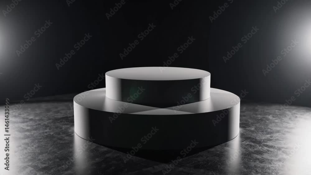 Poster dynamic rotating geometric structures with dramatic lighting and shadows