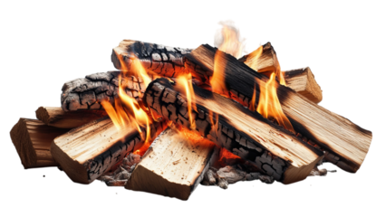 Png of A mesmerizing campfire composed of crackling logs, radiating warm flames and glowing embers.