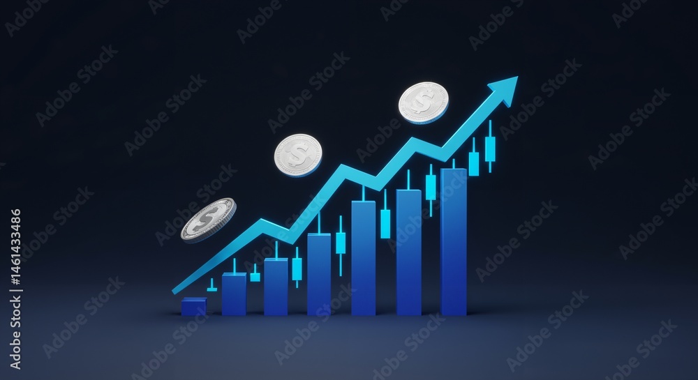 Poster dynamic financial growth visualization: an illustrative representation of rising market trends and c