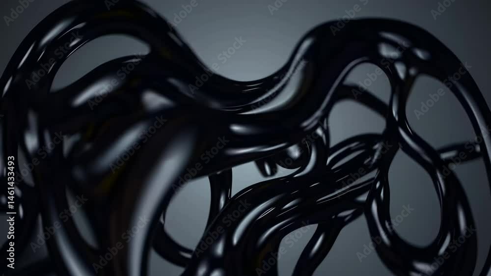 Poster abstract liquid flow forms dynamic black shapes in motion