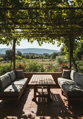 Obraz premium Outdoor Patio with Grapevine Pergola