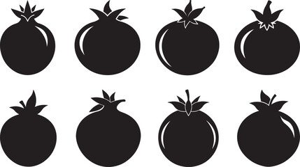 set of pomegranate fruit silhouette, black and white silhouette, vector and illustration