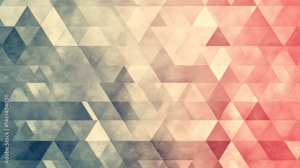 Poster abstract geometric background with textured triangles transitioning from blue-gray to red-orange hue