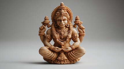 Intricate Wooden Carving Of Hindu God Hanuman Meditating In Lotus Position