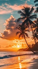 Magical pink sky creates a serene vacation backdrop.