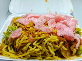 Serving of Noodle Dish Topped with Crackers and Fried Onions