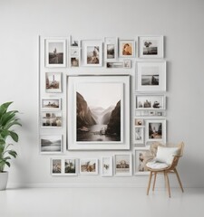 Fototapeta premium Stylish photo frame collage mockup on white background, texture, aesthetic, flat lay