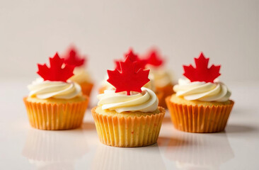 Festive desserts with maple leaf decorations, for Canada Day.