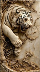 Stunning 3D relief wallpaper featuring a beautiful tiger.