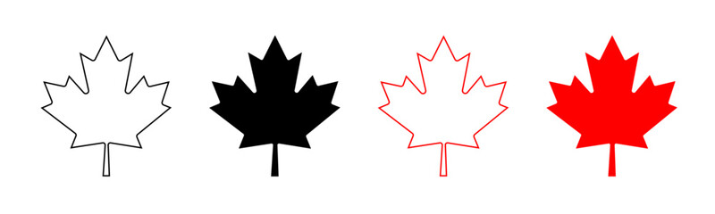 Set of maple leaf icons, representing Canadian nature and cultural heritage, vector