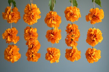 Vibrant Orange Marigold Flower Garlands Hanging Decoration Festive Floral Background