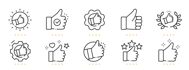 Thumb up related line icons. Editable stroke