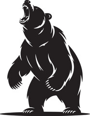Roaring Bear Silhouette – Bold Upright Black and White Vector Design