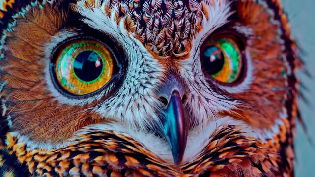 Captivating owl eyes: intense closeup of mesmerizing owl movement