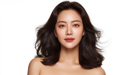 Naklejka premium Korean woman with sweet smile and solid white background