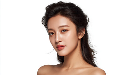 Fototapeta premium Korean woman with sweet smile and solid white background