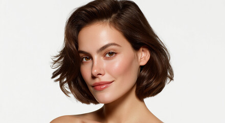 Fototapeta premium American woman with sweet smile and solid white background