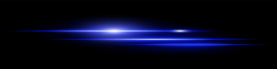 Blue glowing streaks with flare effect on black background. Perfect for high-speed light visuals, energy waves, sci-fi designs, neon transitions, digital focus points, modern interface.
