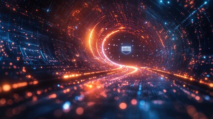 Abstract digital tunnel, swirling lights