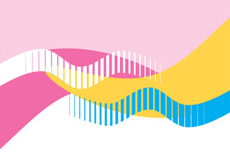 Abstract colorful pattern of waves and striped ribbons of lines in pastel colors: yellow, pink, blue and turquoise. Minimalistic vector background. Design element. Ice cream, marshmallow, yogurt