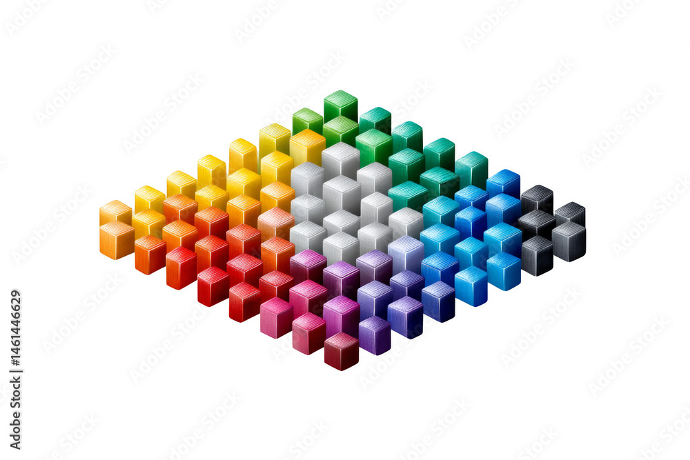 Poster colorful 3d cubes arranged in a geometric pattern, creating an artistic display. png, transparent ba