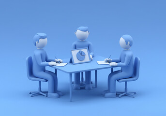 People at Meeting with Graph Presentation in Blue