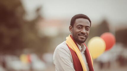 young ethiopian man dressed in traditional festive attire celebrating ethiopian new year
