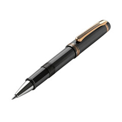 Sleek black and gold pen with a metallic clip and a fine writing tip.