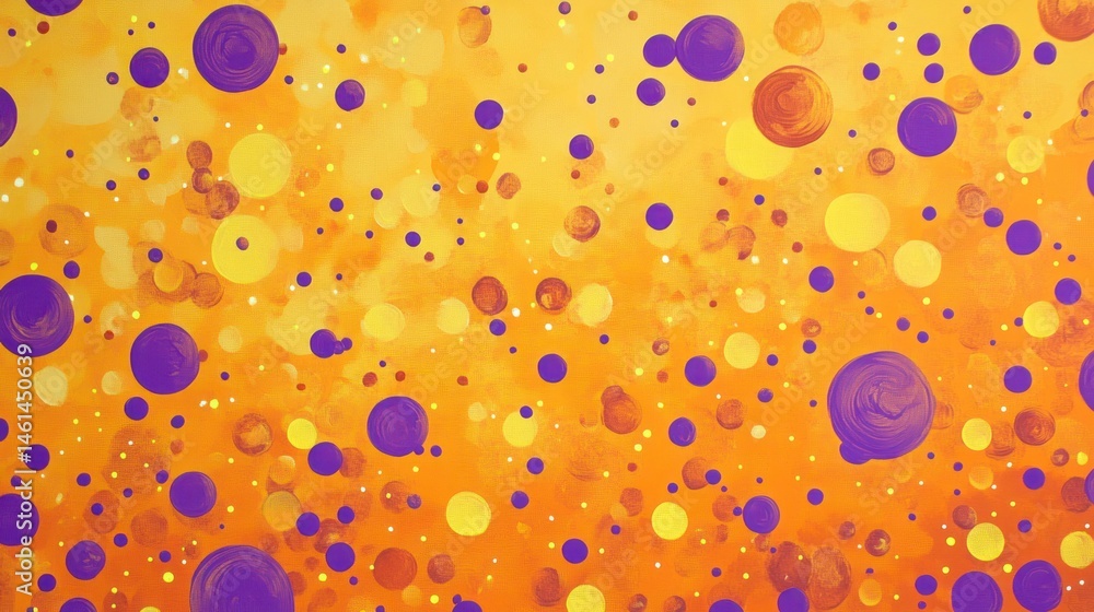 Poster abstract orange and purple bokeh background with circles and sparkles.