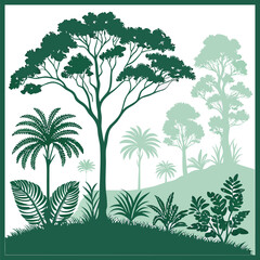 Flat Design Rainforest, Stylized Tree and Plant Collection with vector design

