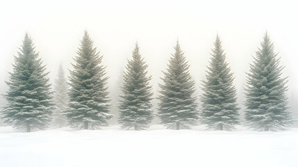 Fototapeta premium Snowy, misty forest of coniferous trees
