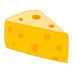 Drawing cheese slice featuring classic round holes, isolated on transparent background. Vector art