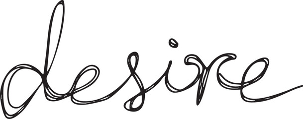 Elegant handwritten word 'desire' displayed on a white background.