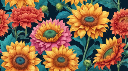 vibrant carnation Sunflowers flower colourfull