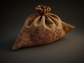 Antique Cloth Sack with Embroidered Design