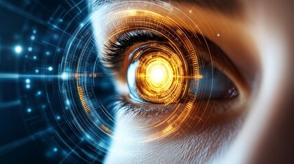 Woman s Eye with Glowing Futuristic Interface, Merging Humanity and Artificial Intelligence.