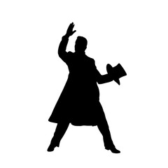 Illusionist silhouette, magician - vector illustration