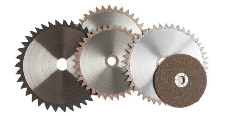 Circular Saw Blades and Abrasive Disks on White Background