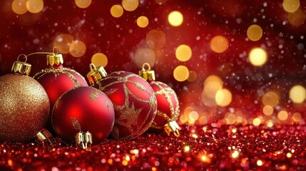 Festive Christmas ornaments on a bed of glitter