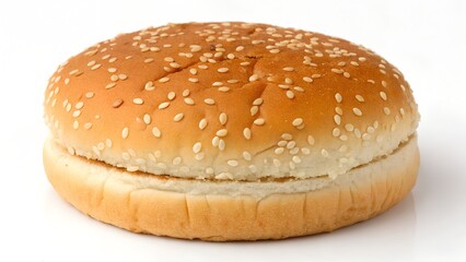 Golden-Brown Sesame Seed Bun Round and Soft on White Background

