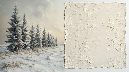 Winter landscape contrasted with textured paper